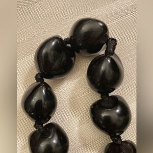 22” Natural Hawaiian Kukui Nut Necklace; Handknotted on Ribbon; Adjustable